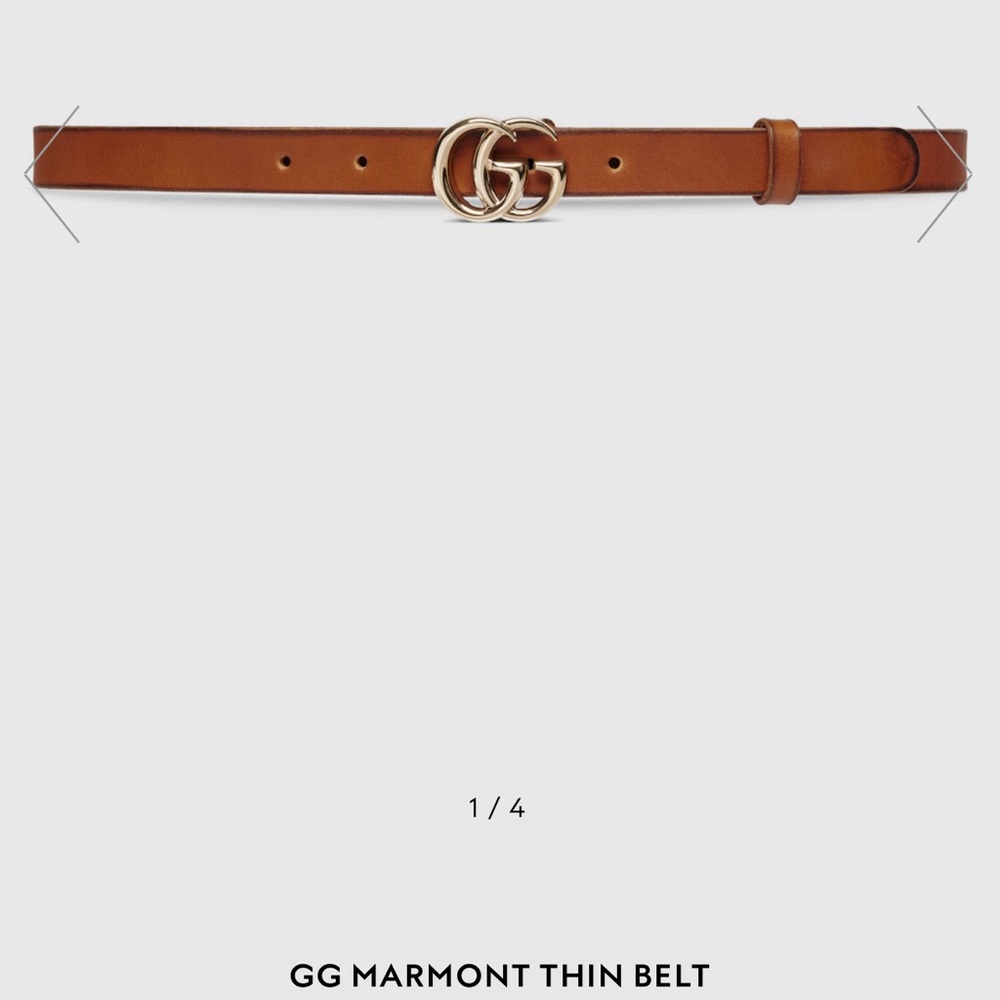 Gucci Tan Leather GG Marmont Thin Belt with Gold Buckle